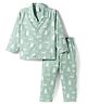 Ollypop Sinker Knit Full Sleeves Shirt & Pyjama Co-ord Night Suit With Reindeer Print - Sea Green