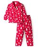 Ollypop Sinker Knit Full Sleeves Shirt & Pyjama Co-ord Night Suit With Reindeer Print - Red