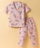 Ollypop Sinker Knit Half Sleeves Shirt & Pyjama Co-ord Night Suit With Tennis Print - Cream & Peach