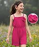 Pine Kids Viscose Cotton Woven Sleeveless Solid Colour Jumpsuit with Floral Applique - Fuschia