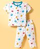 Child World Interlock Knit Half Sleeves Co-ords T-Shirt & Pajama Night Suit with Animal Print - Blue & White