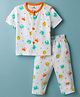Child World Interlock Knit Half Sleeves Co-ords T-Shirt & Pajama Night Suit with Animal Print - Orange & White