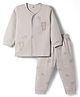 Zero Knitted Full Sleeves Teddy Bear Printed Top & Joggers Pant Set -Silver