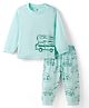 Zero Knitted Full Sleeves Vehicles Printed Top & Jogger Pant Set - Aqua Blue