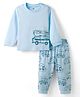 Zero Knitted Full Sleeves Vehicles Printed Top & Jogger Pant Set - Light Blue