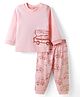 Zero Knitted Full Sleeves Vehicles Printed Top & Jogger Pant Set - Pink