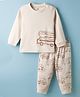 Zero Knitted Full Sleeves Vehicles Printed Top & Jogger Pant Set - Beige