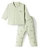 Zero Knitted Full Sleeves Tiger Printed T-Shirt & Lounge Pant Set - Light Green