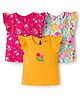 Babyhug Cotton Knit Half Frill Sleeves T-Shirts with Floral Graphics Pack of 3 - Dark Pink White & Yellow