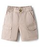 Bonfino Cotton Elastane Woven Knee Length Solid Color Shorts with Side Pockets - Beige
