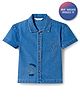 Bonfino 100% Cotton Woven Half Sleeves Oversized Denim Shirt With Tree Embroidery - Blue