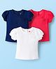 Babyhug Cotton Knit Half Sleeves Solid T-Shirts with Floral Applique Pack of 3 - Red Navy Blue & White