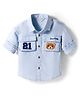 Bonfino 100% Cotton Woven Full Sleeves Oversized Denim Shirt With Cargo Pockets & Embroidery - Light Blue