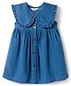 Bonfino 100% Cotton Woven Sleeveless Denim Dress With Sailor Collar and Ruffle Detail at Collar Hem - Blue
