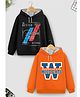 Trampoline Fleece Knit Pack Of 2 Full Sleeves Typography Printed Light Winter Hoodies - Black & Orange