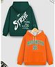 Trampoline Fleece Knit Pack Of 2 Full Sleeves Strive & Brooklyn Text Printed Light Winter Hooded Sweatshirt & Hoodie - Green & Orange