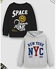 Trampoline Fleece Knit Pack Of 2 Full Sleeves Space Theme & NYC Text Printed Light Winter Sweatshirt & Hoodie - Black & Grey