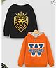 Trampoline Fleece Knit Pack Of 2 Full Sleeves Typography Printed Light Winter Sweatshirt & Hoodie - Black & Orange
