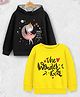 Trampoline Fleece Knit Pack Of 2 Full Sleeves Princess & The Wonder Girl Text Printed Hooded Light Winter Sweatshirt & Hoodie - Black & Yellow