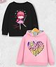 Trampoline Fleece Knit Pack Of 2 Full Sleeves Ballerina & Love Yourself Text Printed Light Winter Hoodie & Sweatshirt - Black & Pink