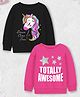 Trampoline Fleece Knit Pack Of 2 Full Sleeves Unicorn & Totally Awesome Text Printed Light Winter Sweatshirts - Black & Pink