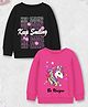 Trampoline Fleece Knit Pack Of 2 Full Sleeves Unicorn & Keep Smiling Text Printed Light Winter Sweatshirts - Black &  Pink
