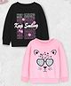 Trampoline Fleece Knit Pack Of 2 Full Sleeves Animal & Keep Smiling Text Printed Light Winter Sweatshirts - Black & Pink