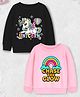 Trampoline Fleece Knit Pack Of 2 Full Sleeves Unicorn & Chase The Glow Text Printed Light Winter Sweatshirts - Black & Pink