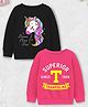 Trampoline Fleece Knit Pack Of 2 Full Sleeves Unicorn & Superior Text Printed Light Winter Sweatshirt - Black & Pink