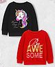 Trampoline Fleece Knit Pack Of 2 Full Sleeves Be Awesome Text & Unicorn Printed Light Winter Sweatshirts  - Black & Red