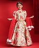 Saka Designs By Sapna Jacquard Woven Half Sleeves Floral Printed Lehenga & Choli With Dupatta Set - Golden & Red