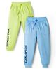 Doodle Poodle 100% Cotton Knit Full Length Text Printed Lounge Pants Pack of 2 - Light Blue & Green