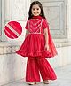 EARTHY TOUCH Lurex Woven Half Sleeves Kurta Salwar Set With Sequin Detailing & Dupatta - Red