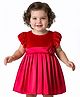 Babyoye Satin Woven Half Puffed Sleeves Fit & Flared Solid Coloured Party Dress with Floral Applique- Red