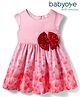 Babyoye Satin Woven Half Sleeves Party Dress With Heart Print & Bow Applique - Pink