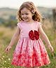 Babyoye Satin Woven Half Sleeves Party Dress With Heart Print & Bow Applique - Pink