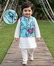EARTHY TOUCH Cambric Woven Full Sleeves Floral Printed Kurta Pajama Set with Jacket - Blue