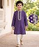 EARTHY TOUCH Cotton Knit Full Sleeves Foil Printed Kurta & Pyjama Set - Purple