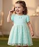 Babyoye Cotton Knit Half Sleeves Party Dress with Floral Embroidery & Bow Applique - Mint