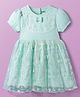 Babyoye Cotton Knit Half Sleeves Party Dress with Floral Embroidery & Bow Applique - Mint