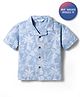 Bonfino 100% Cotton Woven Half Sleeves Oversized Resort Collar Denim Shirt With Tropical Print - Light Blue