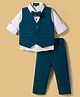 Robo Fry Cotton Woven Full Sleeves Solid Color 3 Piece Party Suit with Bow - Navy Blue