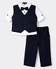 Robo Fry Cotton Woven Full Sleeves 3 Piece Printed Party Suit With Bow - Navy Blue