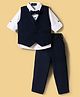 Robo Fry Cotton Knit Full Sleeves Solid Colour 3 Piece Party Suit with Bow - Black