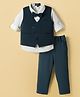 Robo Fry Cotton Woven Full Sleeves Solid 3 Piece Party Suit With Bow - Dark Green