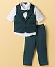 Robo Fry Cotton Woven Full Sleeves Solid 3 Piece Party Suit With Bow - Dark Green
