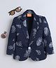 Ministitch Cotton Woven Full Sleeves Leaves Embroidered Blazer - Navy Blue