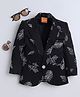 Ministitch Cotton Woven Full Sleeves Leaves Embroidered Blazer - Black