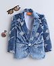 Ministitch Velvet Woven Full Sleeves Abstract Embroidered Blazer - Blue