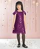 Ministitch Woven Half Sleeves Floral Designed Sequins Embellished Dress - Wine